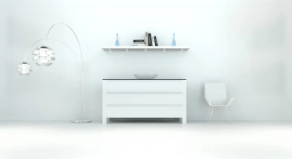Modern beyaz Çekmeceli ile iç ve 3d render rafa kaldırmak — Stok fotoğraf