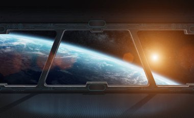 Gezegenin Dünya'dan bir uzay istasyonu 3d işleme el içinde görünüm