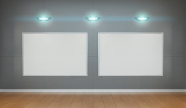 İki beyaz boşlukları bir duvar 3d render tuval