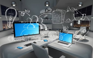 El proje sunum kavramı ofis 3d render çekilmiş.