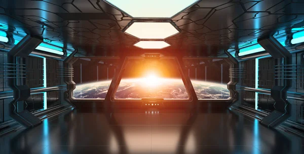 Spaceship interior with view on the planet Earth 3D rendering el — Stock Photo, Image