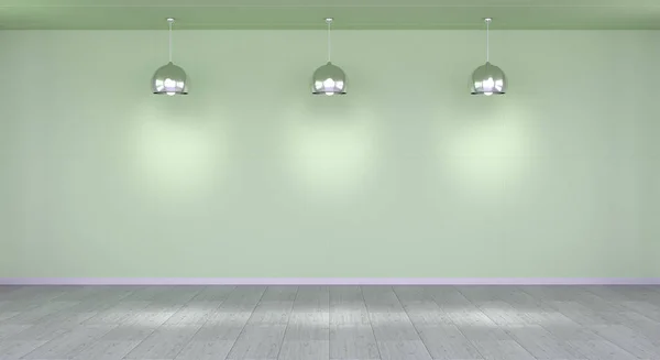 Empty wall in museum with lights 3D rendering