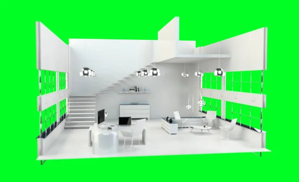 Profundidade de foco no moderno escritório branco interior 3D renderização — Fotografia de Stock