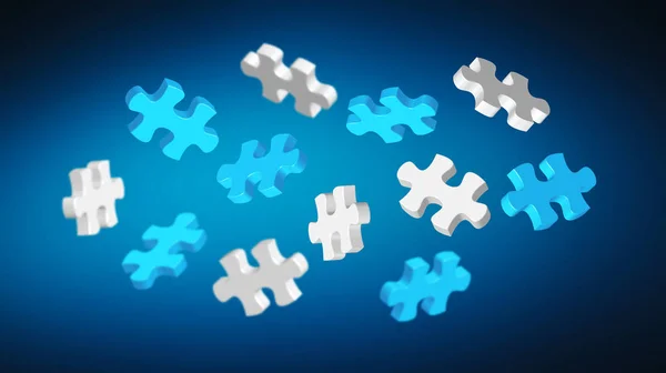 Pedaços de puzzle cinzentos e azuis '3D rendering' — Fotografia de Stock