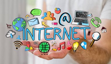 Elle çizilmiş internet tanıtımı tutan adam