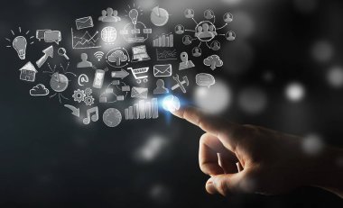 El dokunmadan işadamı web simgeleri çizilmiş