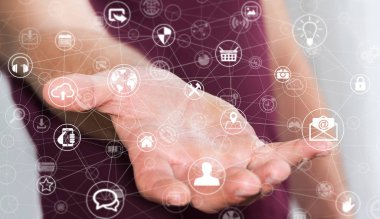 Çoklu ortam ağ 3d render tutan işadamı