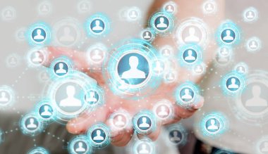 Mavi sosyal ağ 3B oluşturmayı kullanarak iş adamı