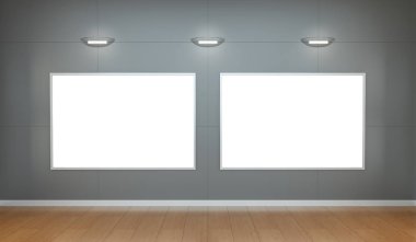 İki beyaz boşlukları bir duvar 3d render tuval