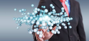 Soyut bağlantı arabirimi 3d render dokunmadan işadamı