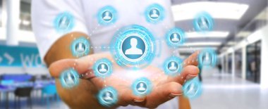 Mavi sosyal ağ 3B oluşturmayı kullanarak iş adamı