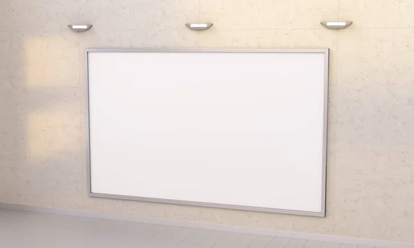 Witte blanco doek op een muur 3D-rendering — Stockfoto