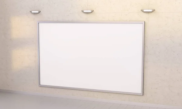 Blanco lienzo en blanco en una pared 3D renderizado —  Fotos de Stock