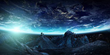 Earth 3d render unsurları çökmesine devasa asteroitler