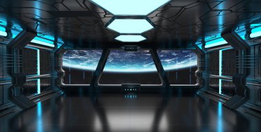 Uzay gemisi iç dünyanın manzaralı Earth 3d işleme el