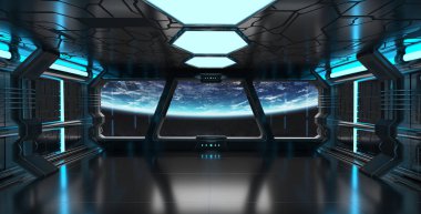 Spaceship interior with view on the planet Earth 3D rendering el clipart