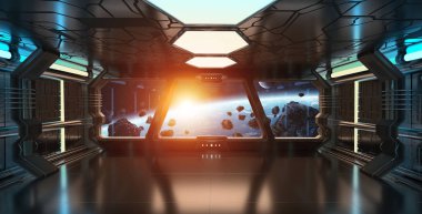 Uzay gemisi iç dünyanın manzaralı Earth 3d işleme el