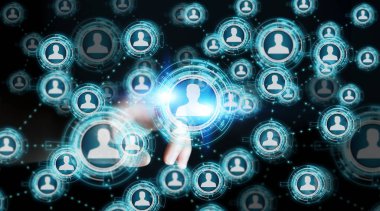 Mavi sosyal ağ 3B oluşturmayı kullanarak iş kadını