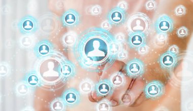 Mavi sosyal ağ 3B oluşturmayı kullanarak iş adamı