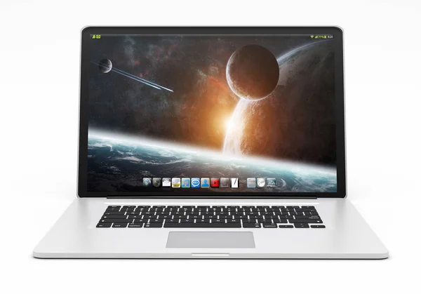 Laptop metálico moderno no fundo branco 3D renderização — Fotografia de Stock