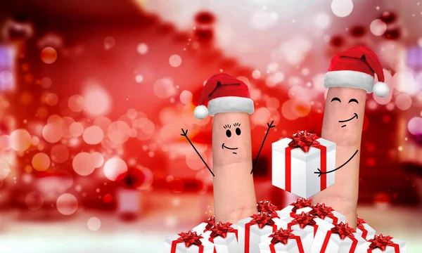 Happy finger family celebrating christmas — Stock Photo, Image