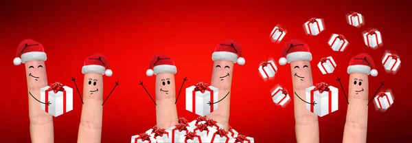 Happy finger family celebrating christmas — Stock Photo, Image