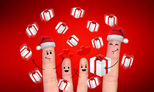 庆祝圣诞节的快乐手指家庭 — 图库照片