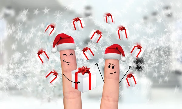 Happy finger family celebrating christmas — Stock Photo, Image