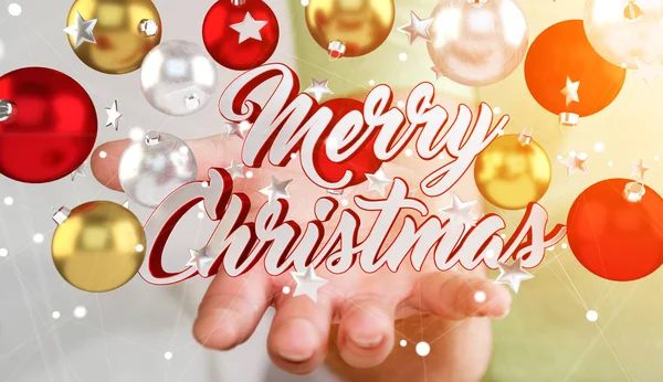 Zakenman zwevende kerstboodschap houden in zijn hand 3D-re — Stockfoto