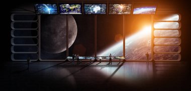 Grup planet earth 3d render elem gözlemleyerek bilim adamı