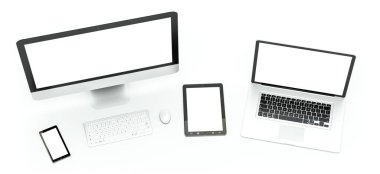 Modern bilgisayar dizüstü cep telefonu ve tablet 3d render