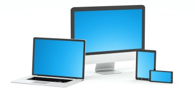 Modern bilgisayar dizüstü cep telefonu ve tablet 3d render