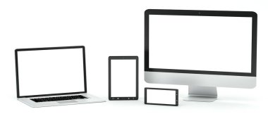 Modern bilgisayar dizüstü cep telefonu ve tablet 3d render