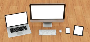 Modern bilgisayar dizüstü cep telefonu ve tablet 3d render