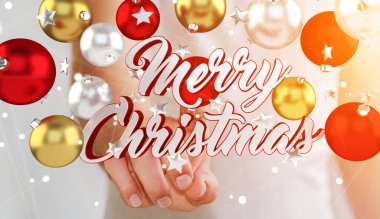 Kayan Noel mesajı parmağıyla dokunmadan işadamı 