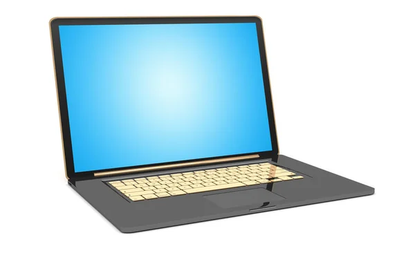 Modern fekete laptop a fehér háttér előtt 3d-leképezés — Stock Fotó