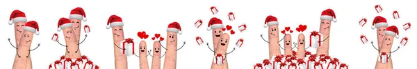 Glückliche Finger Familie feiert Weihnachten — Stockfoto