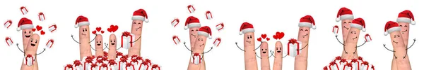 Happy finger family celebrating christmas — Stock Photo, Image