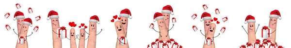 Glückliche Finger Familie feiert Weihnachten — Stockfoto