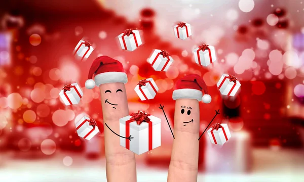 Happy finger family celebrating christmas — Stock Photo, Image