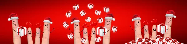 Glückliche Finger Familie feiert Weihnachten — Stockfoto