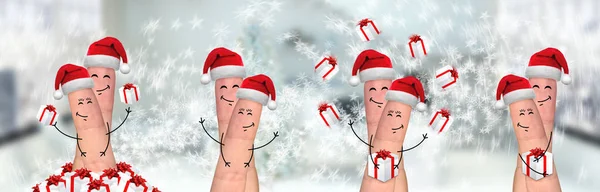 庆祝圣诞节的快乐手指家庭 — 图库照片