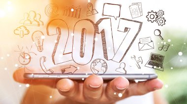 2017 elle çizilmiş metin tutan işadamı