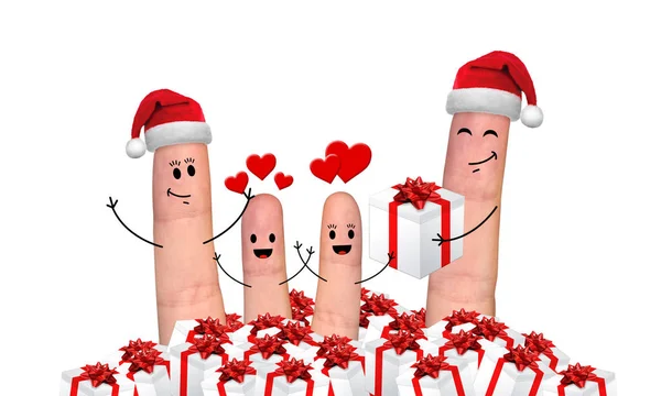 Ευτυχισμένος δάχτυλο οικογένεια γιορτάζει τα Χριστούγεννα — Φωτογραφία Αρχείου
