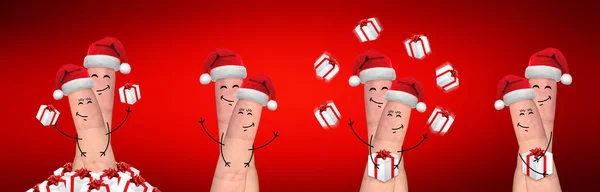 Happy finger family celebrating christmas — Stock Photo, Image