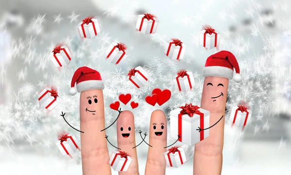 Feliz dedo familia celebrando la Navidad — Foto de Stock