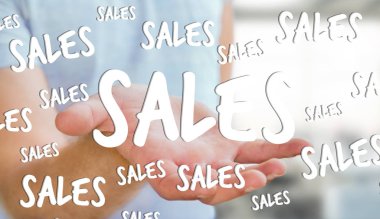 Satış kutsal kişilerin resmi onun el 3d render tutan işadamı