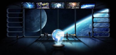 Grup planet earth 3d render elem gözlemleyerek bilim adamı