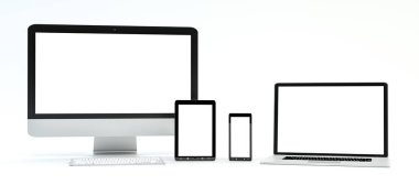 Modern bilgisayar dizüstü cep telefonu ve tablet 3d render