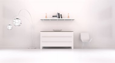 Modern beyaz Çekmeceli ile turuncu iç ve 3d rafa kaldırmak